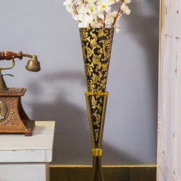 Set of 2 Black and Golden Floral Iron Vase-image-74