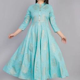 Women A-line Blue Ankle Length Dress-image-16