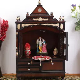 dzyn furnitures Sacred Space Large Floor Rested Pooja Mandir with Door (Brown Gold)-picture-22