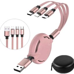 BUFONA USB Soft wire 3 in 1 Telescopic Retractable Multiple Charging Data Cable+Pouch Charging Pad-image-33