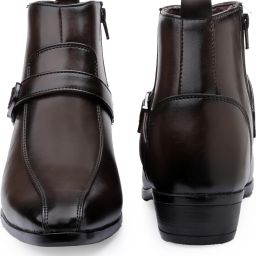 Men's 9 CM Hidden Height Increasing Brown Casual Formal Slip On Buckle Boot Boots For Men-image-83