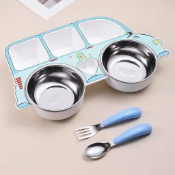 Compact Kids Crockery Set with Safety Utensils for Tiny Hands, Easy to Clean - Stainless Steel-90