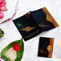 deodap Designer Rakhi Combo Gift Set for Brother |Butterscotch 96Gm|Chocolate|Y22K2_1+2_BS Assorted Rakhi, Chawal Roli Pack, Coins, Greeting Card Set image 4