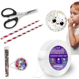 Nano Tape with Glitter Flakes Stars Straw for Balloon Reusable, DIY Art & Craft Double sided Ivy Grip Tape Kit with Scissor (Manual)-63