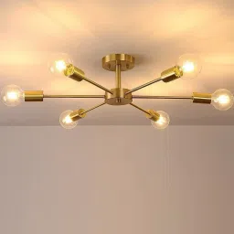 Modern - Chandelier 6 Light Gold Antique Hanging Light Chandelier Ceiling Lamp-image-55