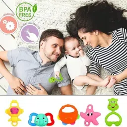 Colourful Baby Rattles set | 5 in 1 for Newborn (Elephant, Giraffe, Star & More) Rattle-29