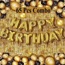 Solid Happy Birthday Gold Foil Balloon+50 Black Gold Balloon+2 Gold Shiny Curtain Balloon-image-61