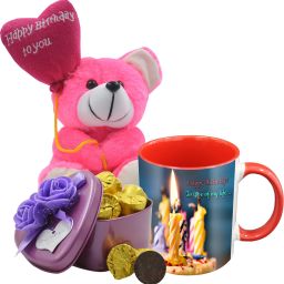 Birthday Gift For Your Love One's That Comes With 15 Pieces Luxury Dark Chocolate in Tin Box, Printed Ceramic Mug and Happy Birthday Quoted Teddy IZ19Choco15Tinbox4PurMUrTHB-DTBirthday-92 Ceramic, Silk Gift Box-image-24