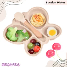 Baby Dinner Set Silicone Tableware Eating Utensils Butterfly - Beige- Silicone-22