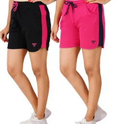 Pack of 2 Color Block Women Black, Pink Regular Shorts-image-72
