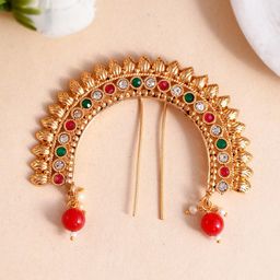 Silvermerc Designs Gold Plated Embellished Bumpit Hair Pin-36
