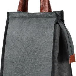 Grey-Tan Faux Leather & Linen PVC Cotted Fabric Tiffin + Picnic bag SM-TB08 Lunch Bag-image-57