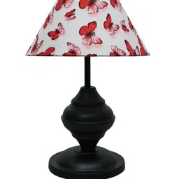 Homesake White & Red Butterflies Printed Fabric Shade With Textured Metal Base Table Lamp image 2