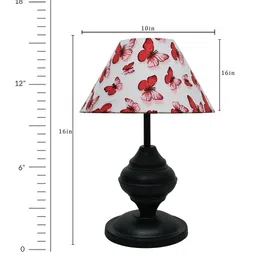 Homesake White & Red Butterflies Printed Fabric Shade With Textured Metal Base Table Lamp image 3
