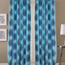 exporthub Blue Floral Polyester 8 Ft Blackout Eyelet Door Curtains (Set of 2)-picture-8