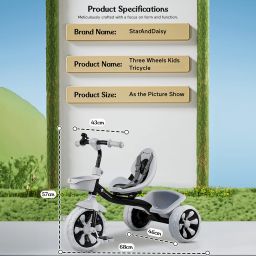 staranddaisy Kids Tricycle Ride on with bell , Dual Storage Basket & 360° Rotating Handlebar Tricycle image 5