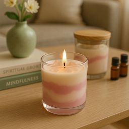 Cloudy Pink Healing Candle, Relaxing Cherry Blossom & Activated Quartz, 400gm Candle-image-7