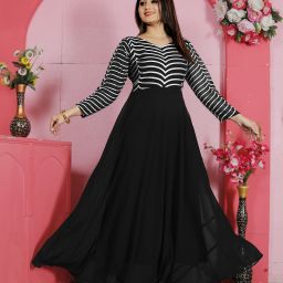 Georgette Stitched Flared/A-line Gown-image-67