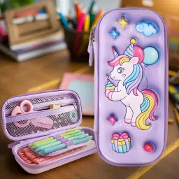 3D Case Stationery Box, Cosmetic Zip Pouch Bag For Girls Unicorn Art EVA Pencil Box-image-8