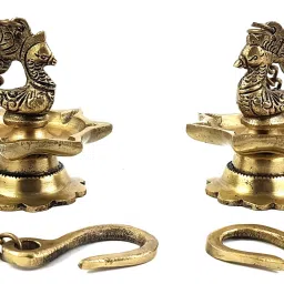 by Two Moustaches Peacock Carved Brass (Pack of 2) Hanging Diya Set-image-41