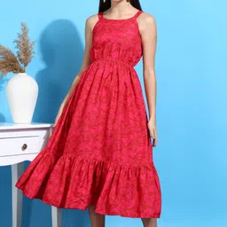 hiva trendz Women Ruffled Pink Midi/Calf Length Dress-picture-33