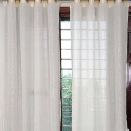exporthub Cream Abstract Polyester 9 Ft Sheer Eyelet Door Curtains (Set of 2)-picture-0