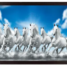 Vastu Lucky Seven Running Horses Digital Reprint 13 inch x 10.2 inch Painting-21