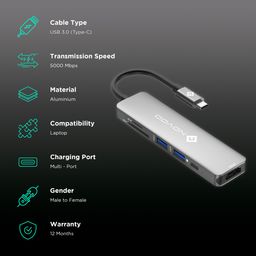 Targus USB 3.2 Type C to USB 3.2 Type C, USB 3.2 Type A, RJ45, HDMI Type A, VGA Port Docking Station (100 Watt Power Delivery, Grey) image 2