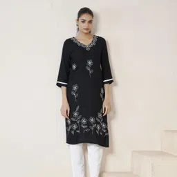 tckty Women Embroidered Viscose Rayon Straight Kurta-picture-7