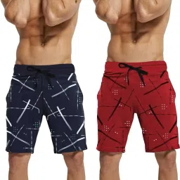 Pack of 2 Printed Men Dark Blue, Red Regular Shorts-29
