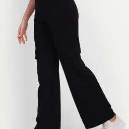 Women Loose Fit Black Lycra Blend Trousers-image-98