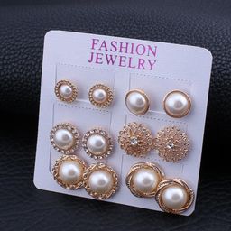 Vembley Stylish Golden Pearl Stud Earrings 6 Pair Combo For Women and Girls Alloy Stud Earring-picture-17
