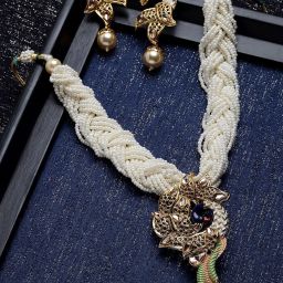 Mother of Pearl, Alloy Gold-plated White, Gold, Blue Jewel Set-image-2