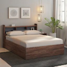 casacraft from pepperfry Cabalina Queen Size Bed In Natural Walnut Colour With Box Storage & Headboard Storage-picture-22