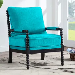 timberly Luxe Linen Fabric Lounge Chair in Teal Colour-picture-6