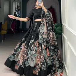 Floral Print Semi Stitched Lehenga Choli-image-21
