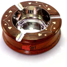 Sheesham Wood Round Handcrafted Brown Wood Ashtray-0