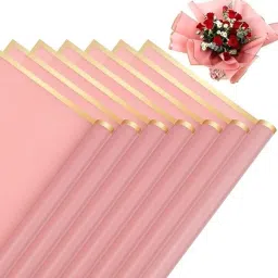 Golden Border Line Korean Flower Wrap Paper For Bouquet,Gift Wrap,DIY(Peach) Flower Plastic Gift Wrapper-39