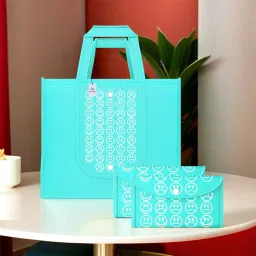 Pack of 3 Smile Print Foldable Grocery/Shopping Bags For Women | Blue Pack of 3 Grocery Bags-image-98