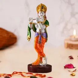 Standing Lord Krishna Statue Murti Marble Finish ( For Home Temple Poojan Use , office Temple , Gifted Pooja Idol ) Decorative Showpiece-28 cm-image-63
