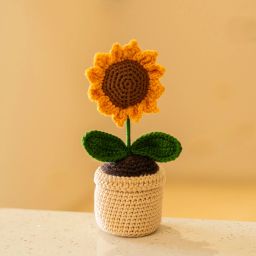 Handmade Crochet Sunflower Plant with Pot, Decorative Home Decor, Car Dash Yellow Sunflower Artificial Flowerwith Pot-18