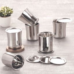 (Pack of 6) Stainless Steel Double Wall Glasses for Tea with Lids Coaster Glass Set Water/Juice Glass-image-66