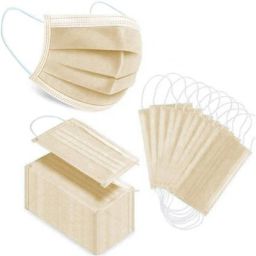 3 Ply Protective Face Mask with NOSE CLIP, Certified by CE, ISO & GMP Bacterial Filtration Efficiency(BFE)=98.5%, Particle Filtration Efficiency(PEE)=94% BEIGE-P50 Water Resistant Surgical Mask With Melt Blown Fabric Layer (Beige, Free Size, Pack of 50, 3 Ply) Non-Washable, Water Resistant Surgical Mask With Melt Blown Fabric Layer-2