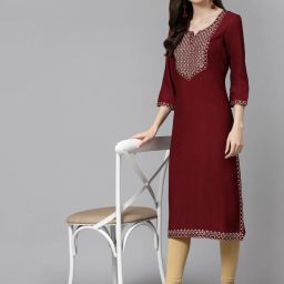 Women Embroidered Viscose Rayon Straight Kurta-image-46