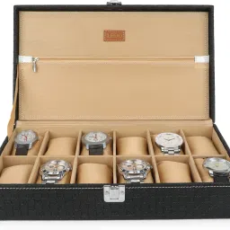 Men's and Women's Watch Box 12 Slots of watches Black & Cream Color With Pocket Watch Box-image-55