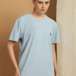 Women Solid Round Neck Polyester Blue T-Shirt-image-52