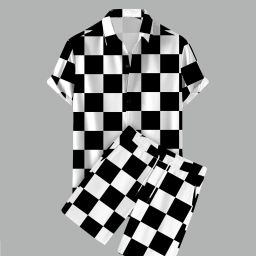 Men Night Suit Set White, Black Printed-image-51