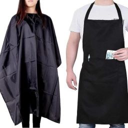 (Set Of 2 Pcs) Unisex Nylon Waterproof Machine Washable & Comfortable Halter Neck Bib Apron Extra Long Ties With Pocket And Hairdressing Hair Cutting Sheet For Barbers Salon And Parlour, Kitchen Chefs, Waiters, Restaurants Cafe And Professional Use Home Apron Cape Makeup Apron-18