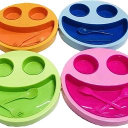 Birthday Return Gifts for Children Multicolor Cute Fancy smiley Plates with Fork and Spoon for Girls / Boys - Pack of 4 Dinner Plate-image-30