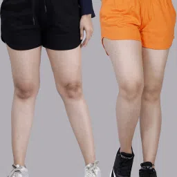 Pack of 2 Solid Women Black, Orange Basic Shorts-9